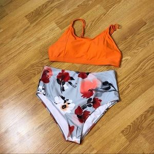 Orange Floral High Waisted Bikini